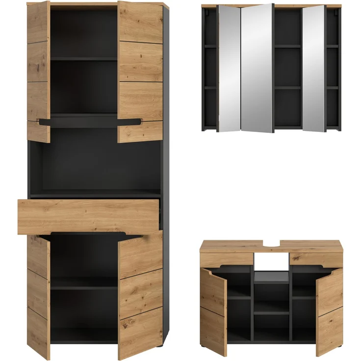 Xonox Canu Badkombination (B/H/T: 171x193x34 cm) in Basalt grau Nachbildung und Artisan Nachbildung – Bild 3