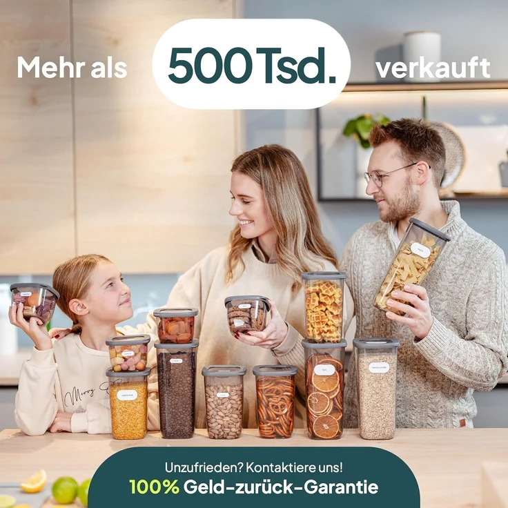 uandu Vorratsdosen mit Deckel Luftdicht - 24er Vorratsbehälter Set | Aufbewahrungsbox Küche Aufbewahrung & Organisation | BPA Frei | Küchen Organizer | Vorratsdosen für alle trockenen Lebensmittel – Bild 6