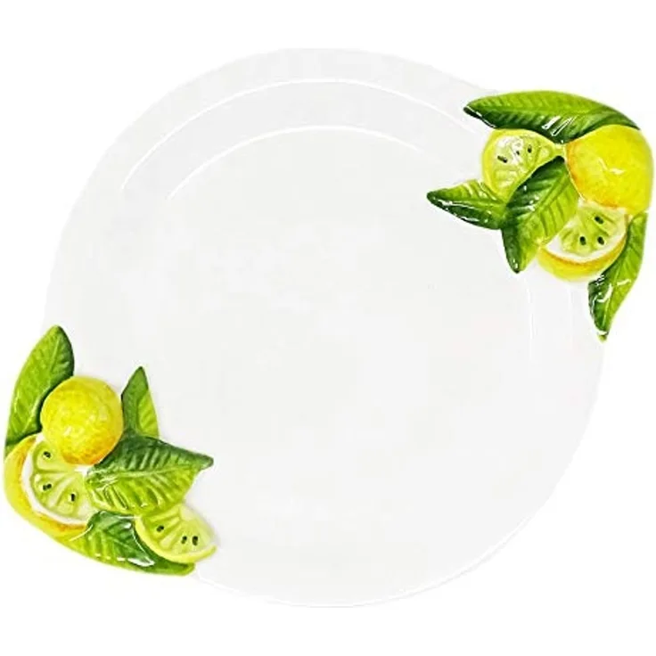 Lashuma Frühstücksteller Zitrone, (1 St), Handgemachter Keramik Dessertteller aus Italien 27x20 cm