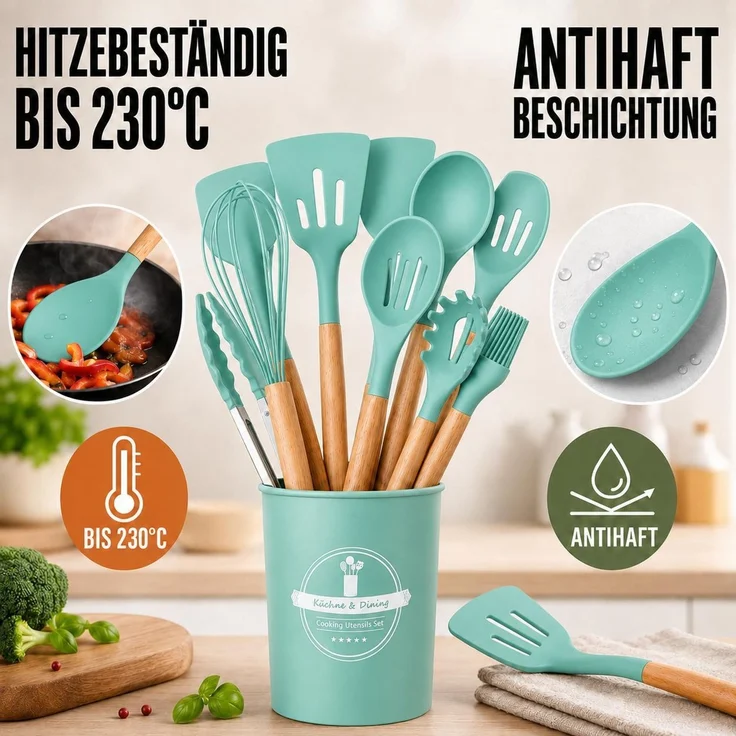 Küchenhelfer Set 12 Stück, Küchenutensilien, Kochbesteck, Hitzebeständig, Türkis – Bild 4