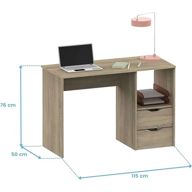 Muebles Pitarch | Schreibtisch mit 2 Schubladen, Studientisch für Jugendliche, Cambrian Eiche, 76 x 115 x 50 cm (Höhe x Breite x Tiefe), Vintage, Kollektion Tibet – Bild 3