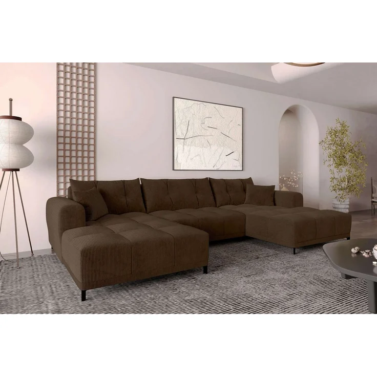 99rooms Massimo Wohnlandschaft Cordstoff POSO Braun mit Schlaffunktion – Bild 2