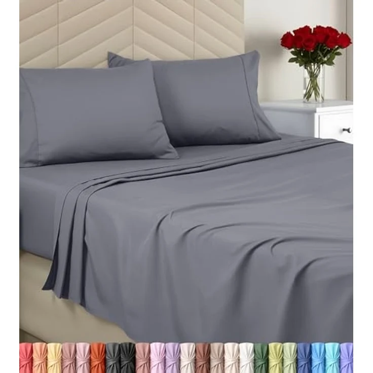 Utopia Bedding Bettwäscheset, gebürstete Mikrofaser, weiche Bettlaken für Kingsize-Bett, enthält 1 Bettbezug, 1 Spannbetttuch und 2 Kissenbezüge, tiefer Umschlag, Grau – Bild 1