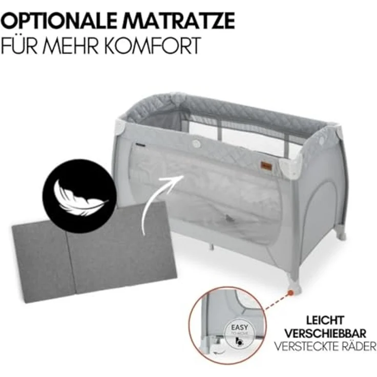 Hauck Select Premium Reisebett mit Aufsatz Play N Relax Center Quilted Grey – Bild 7