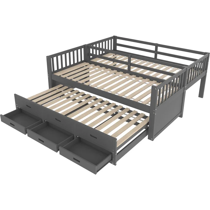 Etagenbett 90×200 cm aus Kiefernholz mit Ausziehbett, weiß – Bild 5