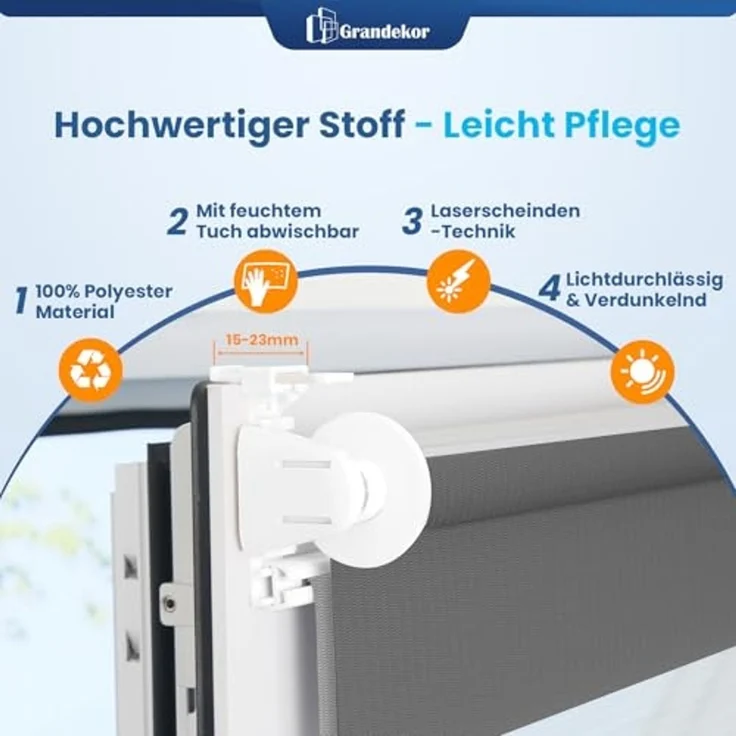 Grandekor Doppelrollo Klemmfix ohne Bohren Weiß-Grau-Anthrazit 40x150 cm(Stoffbreite 36cm) Fenster Rollos für innen Klemmrollos Duo Rollos für Fenster ohne Bohren mit Bohren Privatschutz Zebrarollo – Bild 4