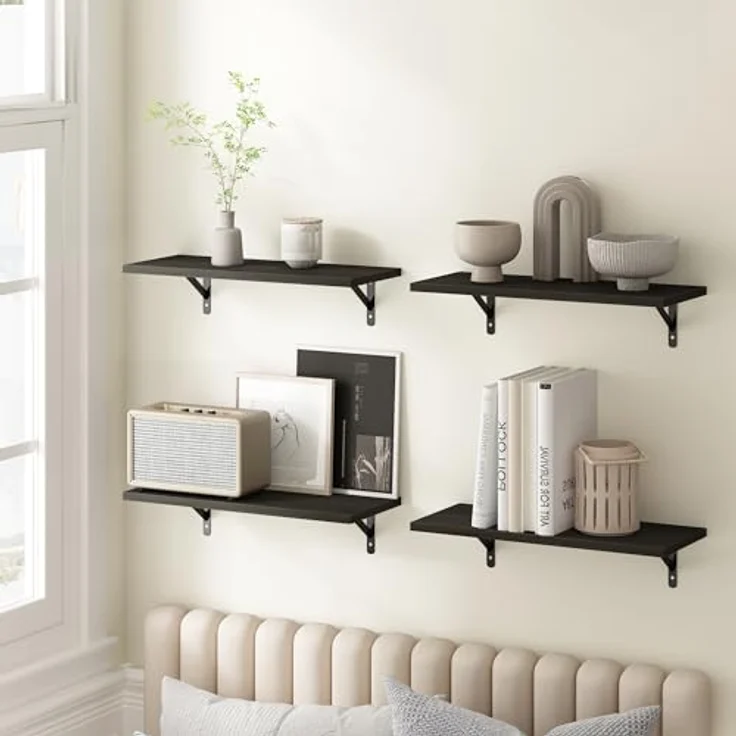 Furinno Rossi Wandregale Set von 4, 46 cm Wandregal, schwebendes Regal, wandmontierte Regale, für Badezimmer, Schlafzimmer, Wohnzimmer, Espresso – Bild 2