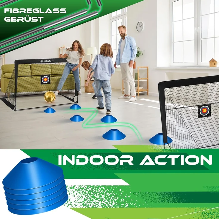 KESSER Pop-Up Fußballtor, 2er Set, mit Transporttasche, 6x Hütchen, Ballpumpe & Zielscheibe, Glasfaserstangen, 120x90 cm, Schwarz – Bild 6
