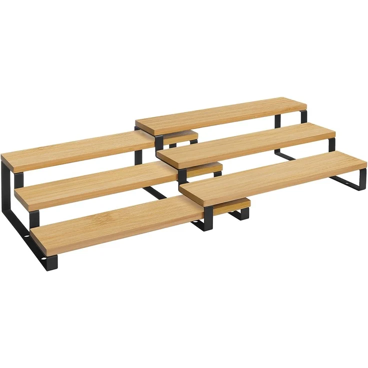 SONGMICS Gewürzregale, Küchenregale stehend, Küchen-Organizer, 2er Set, Holzwerkstoff, je 3 Ablagen, ausziehbar, stapelbar, für Speisekammer, Arbeitsplatte, naturbeige-tintenschwarz KCS016N01 – Bild 1