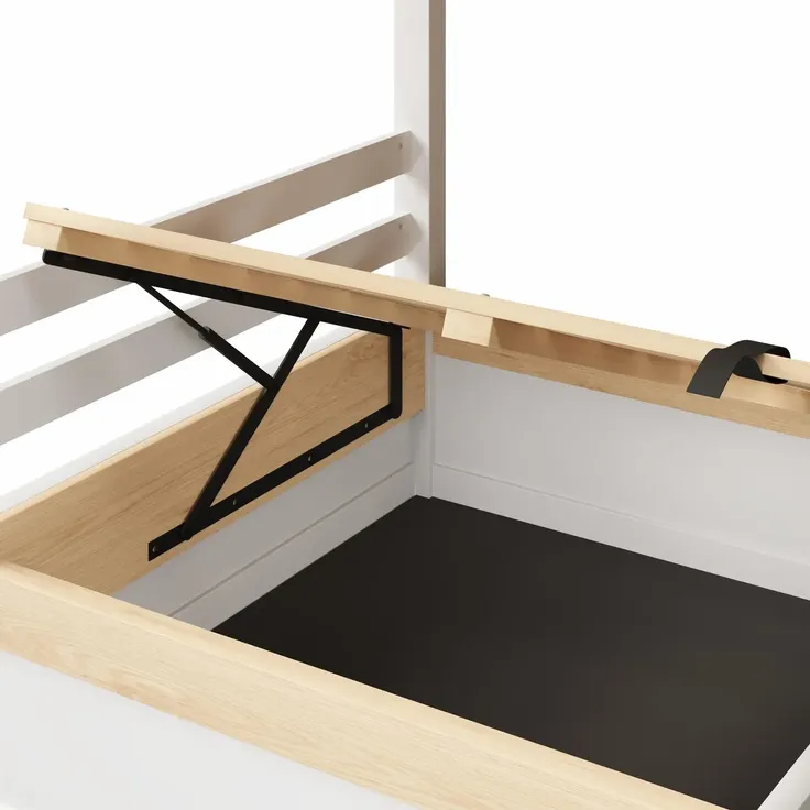 Etagenbett mit 2 Liegeflächen, Rausfallschutz, Stauraum und Lattenrosten, Treppe mit Regal, 90x200 cm/90x200 cm, Kinderbett, Stauraumbett, Kiefer – Bild 9
