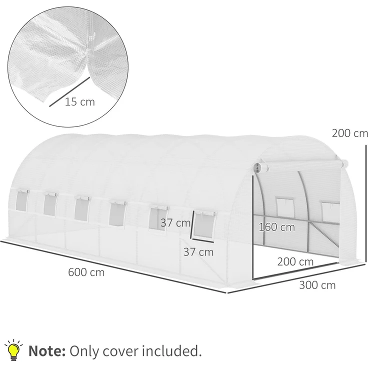 Outsunny Gewächshausfolie, PE, Weiß, 600L x 300B x 200H cm – Bild 3