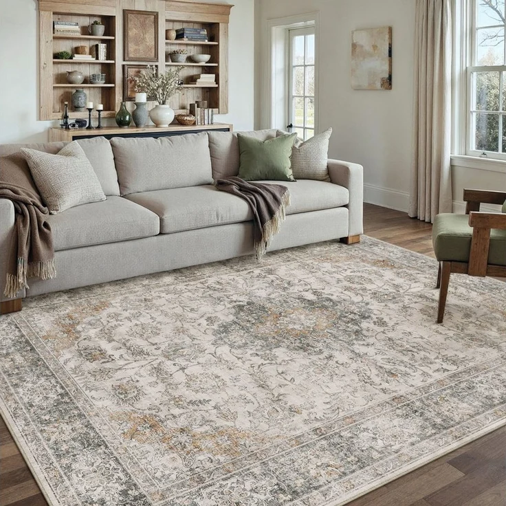 PURECOZY Teppich Kurzflor, Vintage Boho Teppich, rutschfest und pflegeleicht, rechteckig, Höhe: 5 mm, geeignet für verschiedene Innenräume, 300×400 cm – Bild 1