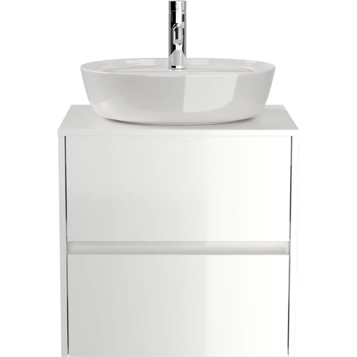 Badmöbel Taifun 60cm mit ovalem Aufsatzwaschbecken weiß Hgl : Weiss hochglanz – Bild 8