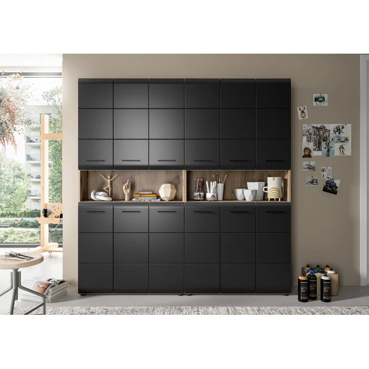 Badkombination (B/H/T: 180x185x30 cm) in schwarz matt und Nox Oak Nachbildung – Bild 6