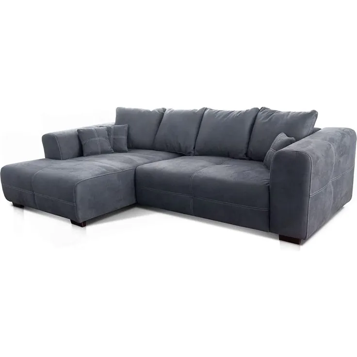 Cavadore Ecksofa Mavericco / XXL Couchecke in Mikrofaser / Mit Kissen / Longchair links / Industrial Style / 285 x 69 x 170 (BxHxT) / Mikrofaser Grau