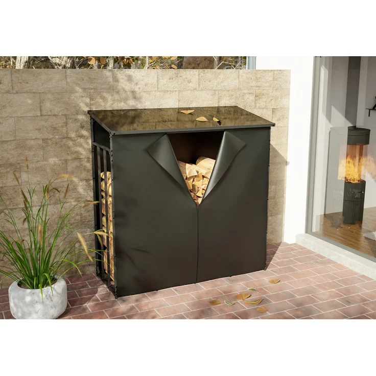 DELUKE® Kaminholzregal aussen mit Abdeckung HEOD - für Feuerholz Brennholzregal aussen Kaminholzunterstand Kaminholzständer draussen Feuerholzregal aussen, 70x165x165, Aluminium, Mit Plane – Bild 2