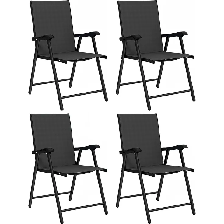 MELAYR, 4er-Set klappbare Gartenstühle, stabiles Stahlgestell, kein Aufbau erforderlich, 89 x 47 x 58,5 cm, Schwarz
