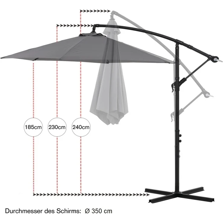 Ampelschirm ⌀3,5M Grau mit LED Sonnenschutz Kurbel Solar Schattenspender Garten – Bild 6