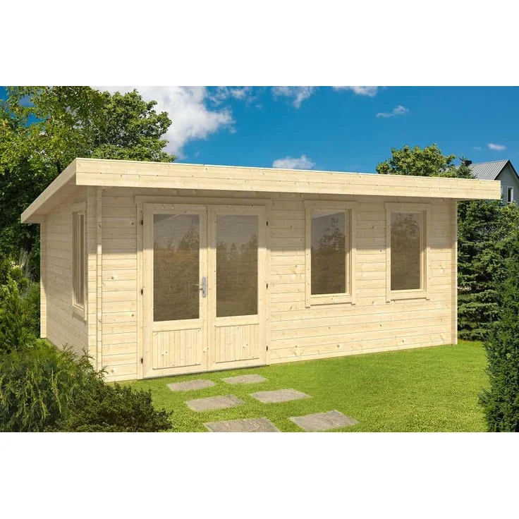 Lasita Maja Gartenhaus Baruda 53 ISO Gartenhaus aus Holz in Grau Holzhaus mit 40 mm Wandstärke Blockbohlenhaus mit Montagematerial – Bild 3
