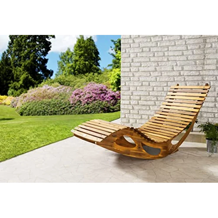 CHILLROI Ergonomische Schwungliege Saunaliege, Akazienholz, FSC zertifiziert, mit Wippfunktion, ca. 150 x 60 x 66/95 cm – Bild 2
