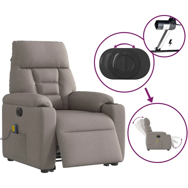 vidaXL Elektrischer Massagesessel mit Aufstehhilfe Taupe Stoff 3303069 – Bild 9