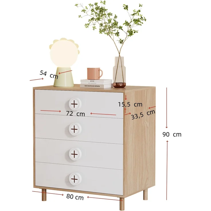 Abrihome Kommode mit 4 Schubladen, Weiß, 90x54x80 cm – Bild 7