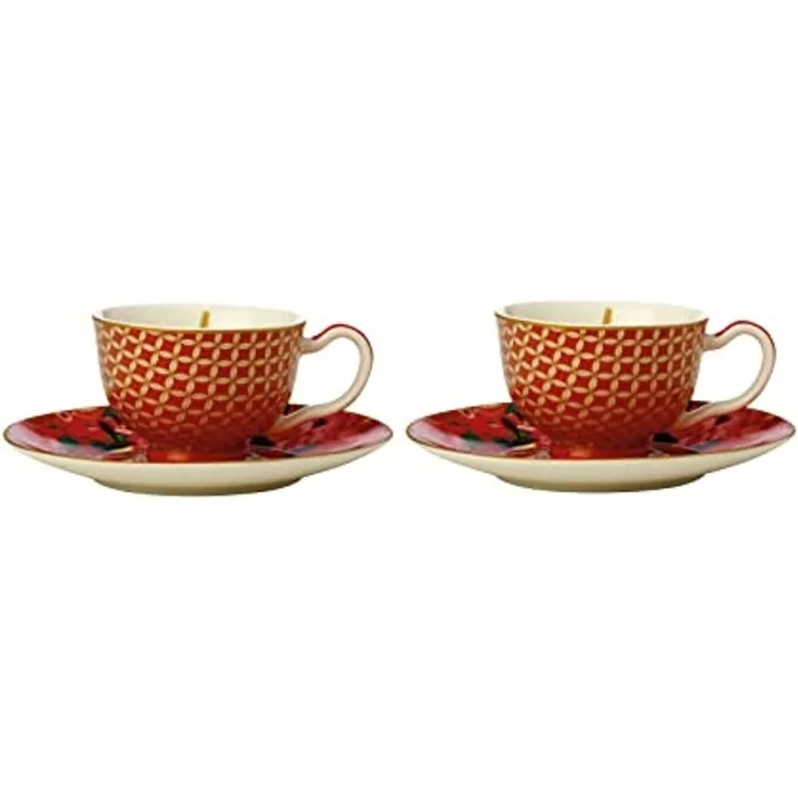 Maxwell & Williams HV0167 Espressotassen-Set 85 ml SILK ROAD mit Untertasse, Rot, Porzellan, in Geschenkbox