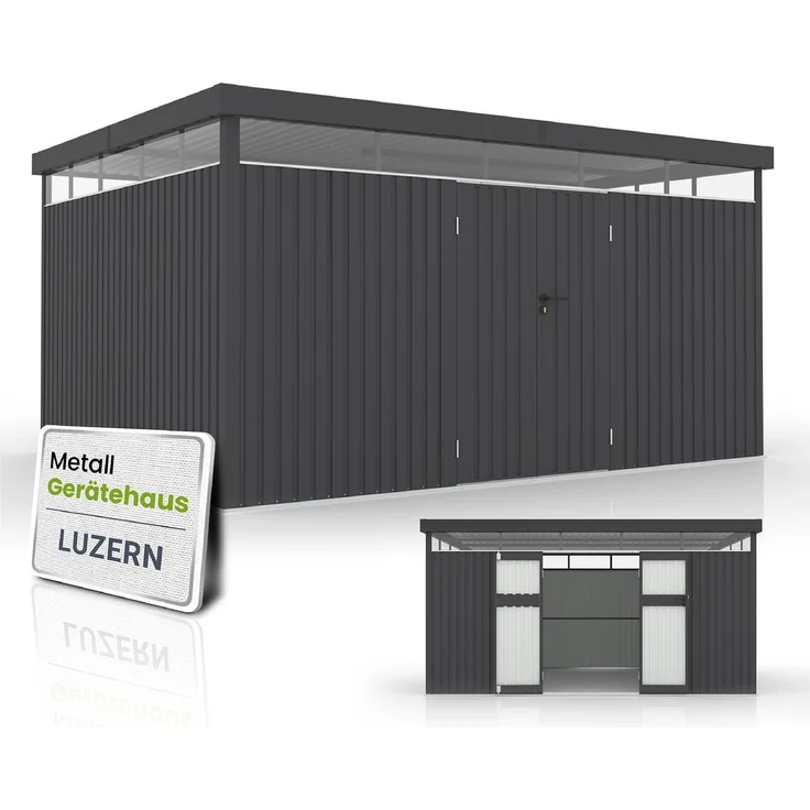 Juskys Gerätehaus Luzern 12 m² - Metall Geräteschuppen mit Türen & Fenstern - wetterfest & abschließbar - Fahrradgarage, Gartenhaus - Anthrazit – Bild 1