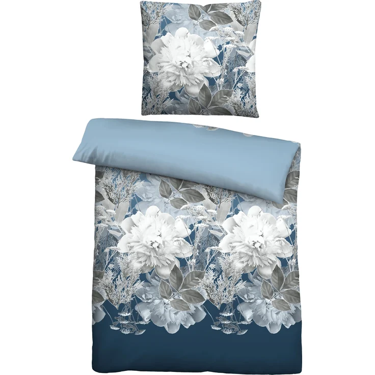 Traumhaft schlafen - Castell - Markenbettwäsche Thermo-Fleece Bettwäsche 0360442 BLUME GROß, eisblau, 1x 135x200 cm + 1x 80x80 cm – Bild 1