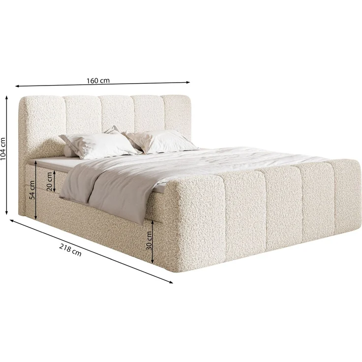 Selsey 'Cloudy II' Boxspringbett mit Bettkästen und Topper Chenille Creme, 160x200 cm – Bild 5