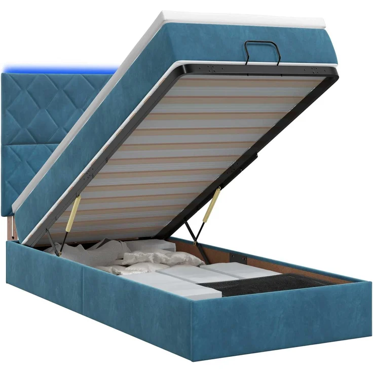 vidaXL Ottoman-Bett mit Matratze und LED Dunkelblau 90 x 200 cm Samt 3458353 – Bild 2