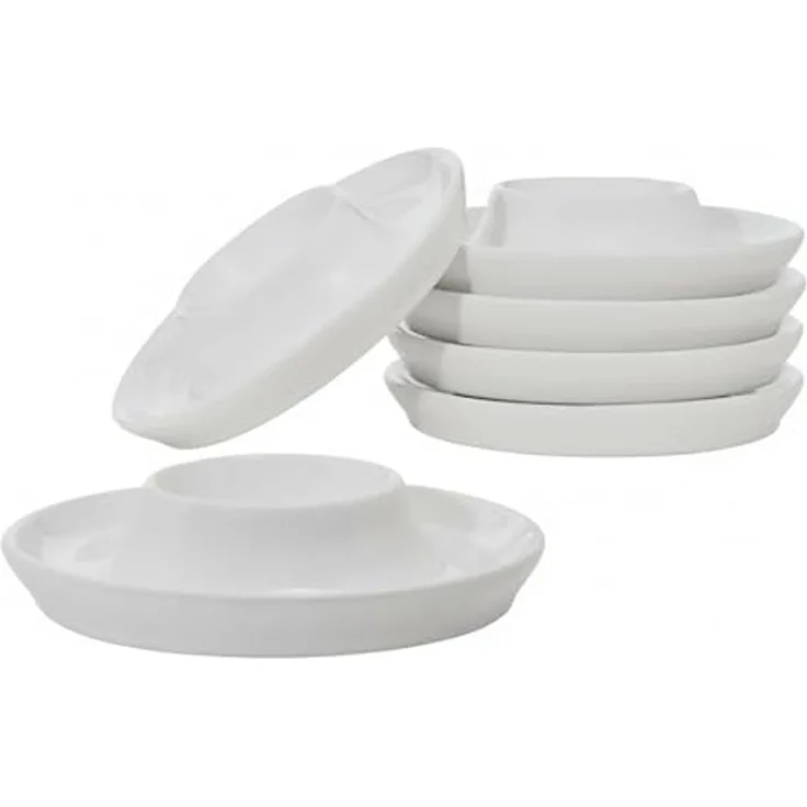 Provance Eierbecher 6er Set Eierbecher flach aus Porzellan in weiß im schlichten Design, (6-tlg)