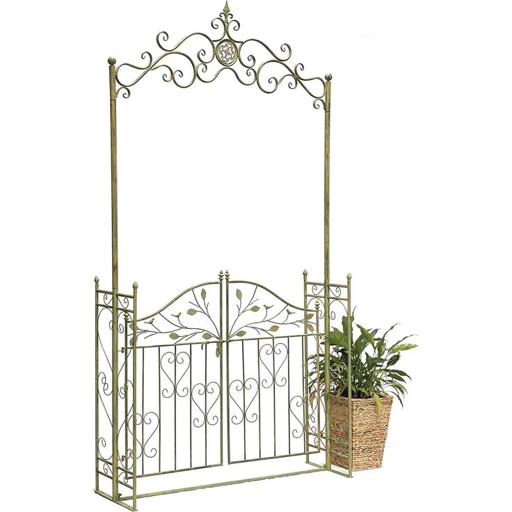 DanDiBo Rosenbogen mit Tür Metall Breite 130 cm Grün 93997 Rundbogen Wetterfest Massiv Volleisen Rankhilfe