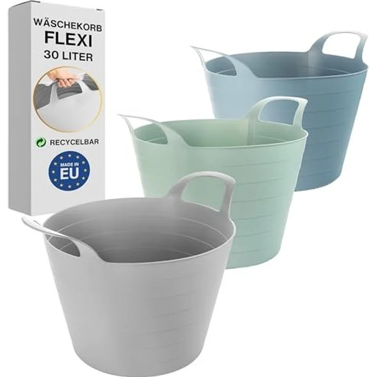 2 Friends Wäschekorb Plastik Flexi 3er Set - 30 Liter Vielseitige Wäschewanne mit Griffen – Bild 1