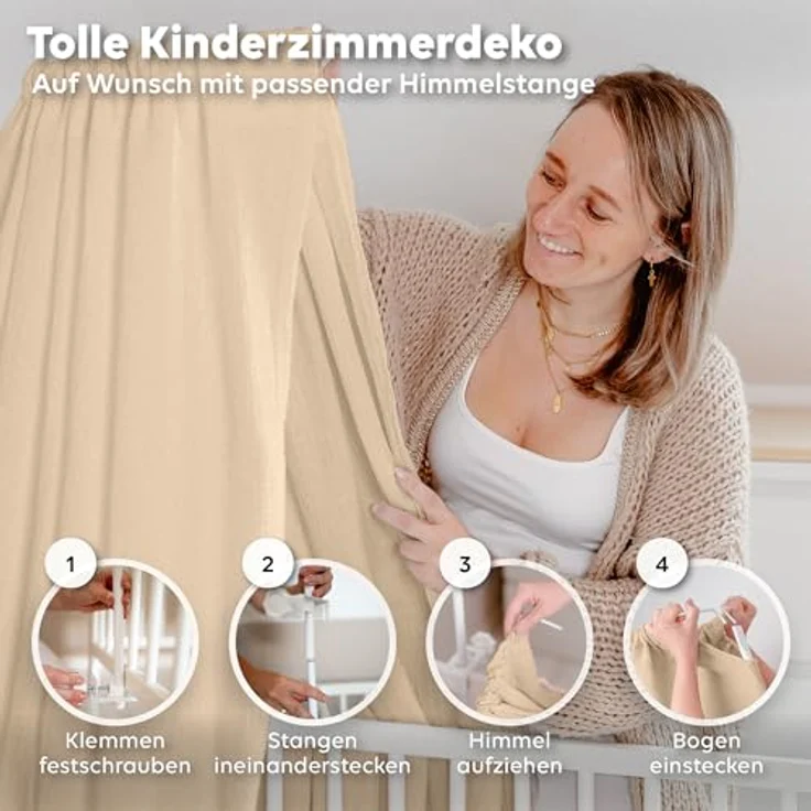 lilimaus Betthimmel Handgefertigter Musselin Betthimmel aus 100% Baumwolle für Babybett, Stoffhimmel für Babybett-Deko im Kinderzimmer und Spielzimmer – Bild 4