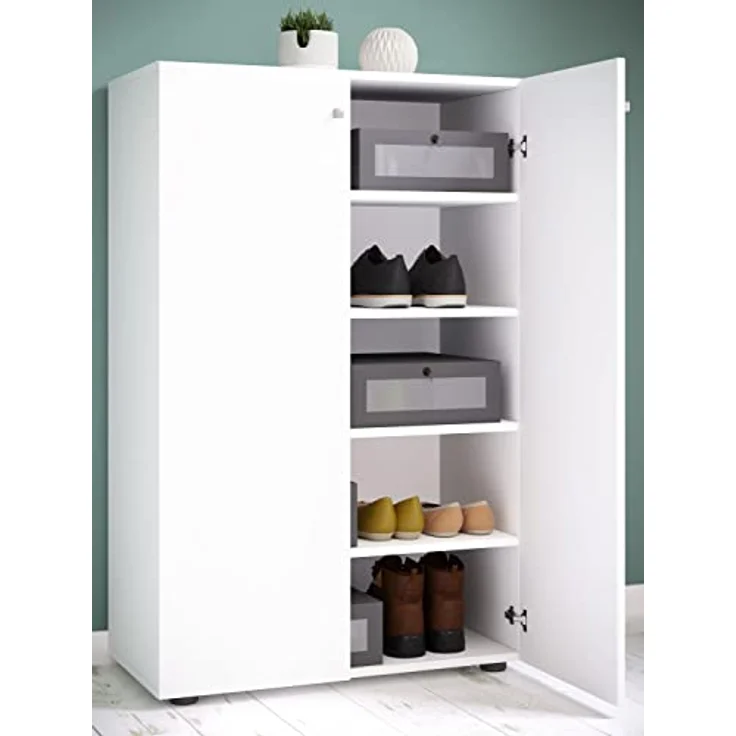 MID.YOU Schuhschrank, Weiß, Kunststoff, 4 Fächer, Drehtüren, 70x110x39 cm, Schuhaufbewahrung – Bild 2