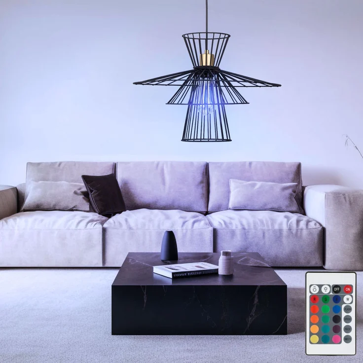 RGB LED Hängeleuchte, Metalldraht, schwarz, D 45 cm – Bild 2