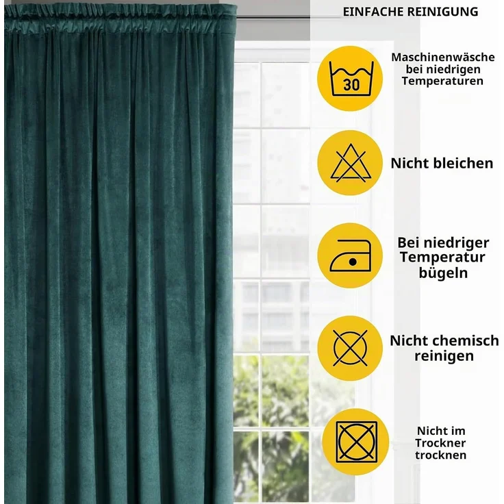 Eurofirany Vorhang VELVET (2 St), Kräuselband, blickdicht, Samt, 2er-Set Vorhang aus Velvet, mit mittlerem Verdunkelungsgrad, Tunnelzug – Bild 4