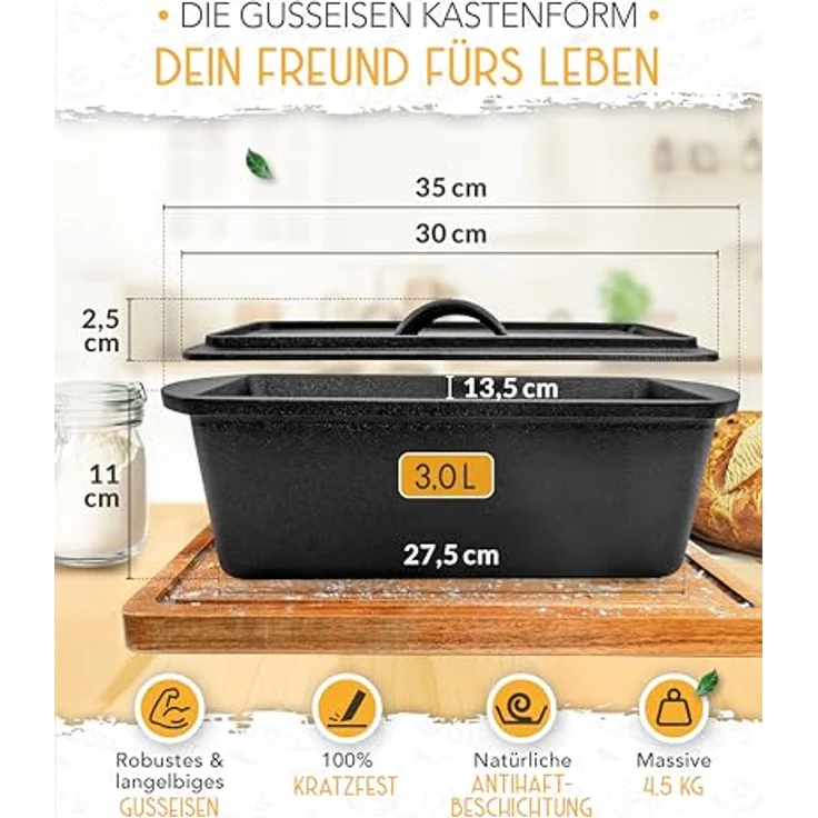 Krustenzauber Kasserolle Gusseisen Topf als Kochtopf, Schmortopf oder Brotbackform – Bild 5
