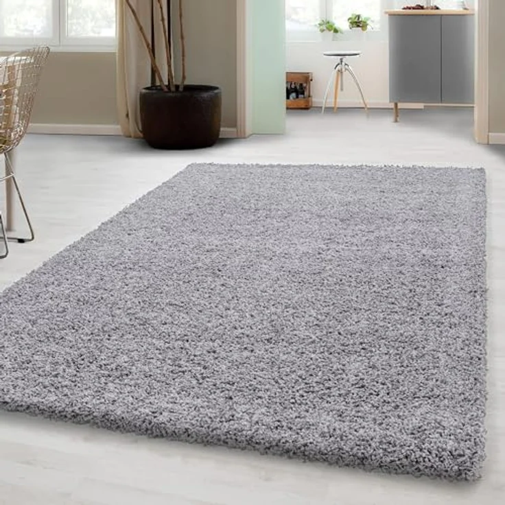 Carpetsale24 Shaggy Hochflor Teppich 60x110 cm Hellgrau weich flauschig modern einfarbig Für Flur oder kleine Räume für Wohnzimmer Schlafzimmer Flur – Bild 1