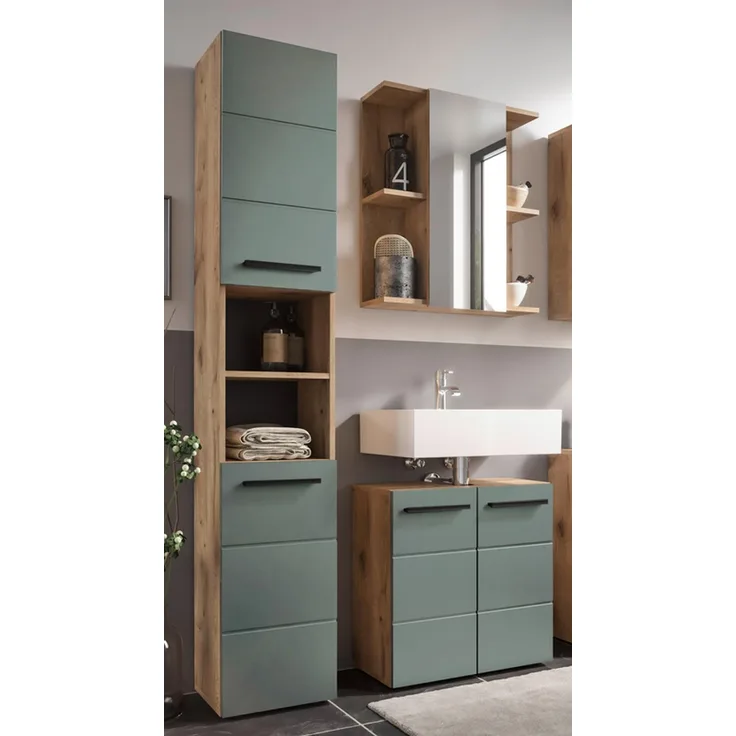 Badezimmer-Set >Vista< (3-tlg.) in Viking Oak / Schilfgrün - 115x190x31 (BxHxT)