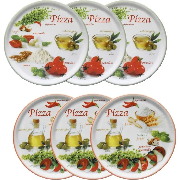 6er Set Pizzateller Napoli Green & Red Ø 32 cm Platte XL-Teller Porzellan