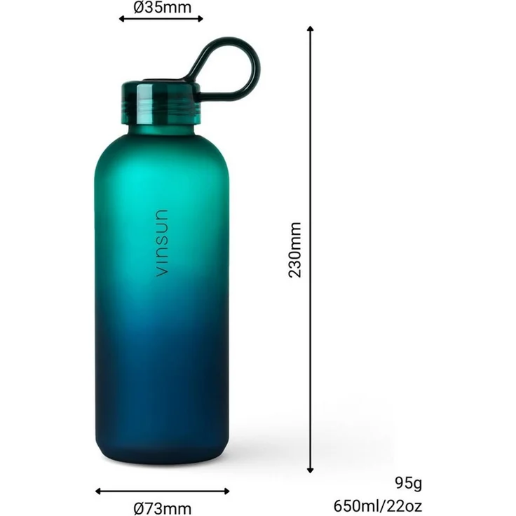 Vinsun Trinkflasche Trinkflasche 650ml, Kohlensäure geeignet, auslaufsicher, Tritan, BPA frei, bruchsicher, geruchs- und geschmacksneutral, auslaufsicher – Bild 2