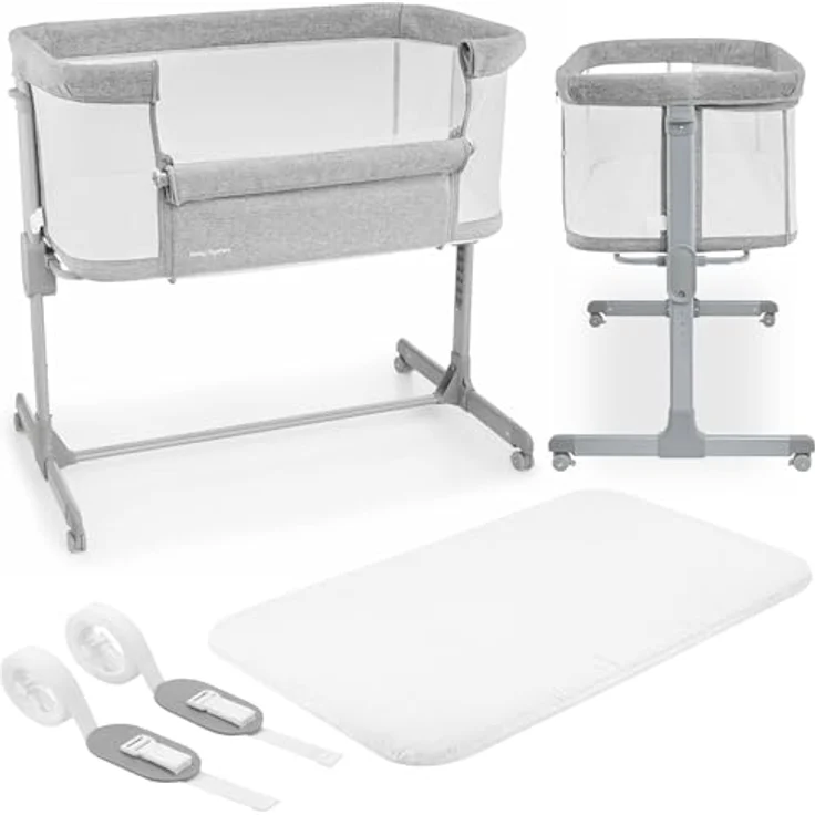Moby-System Beistellbett Baby-Beistellbett LUNA 3in1 - Ideal für Neugeborene - grau – Bild 2