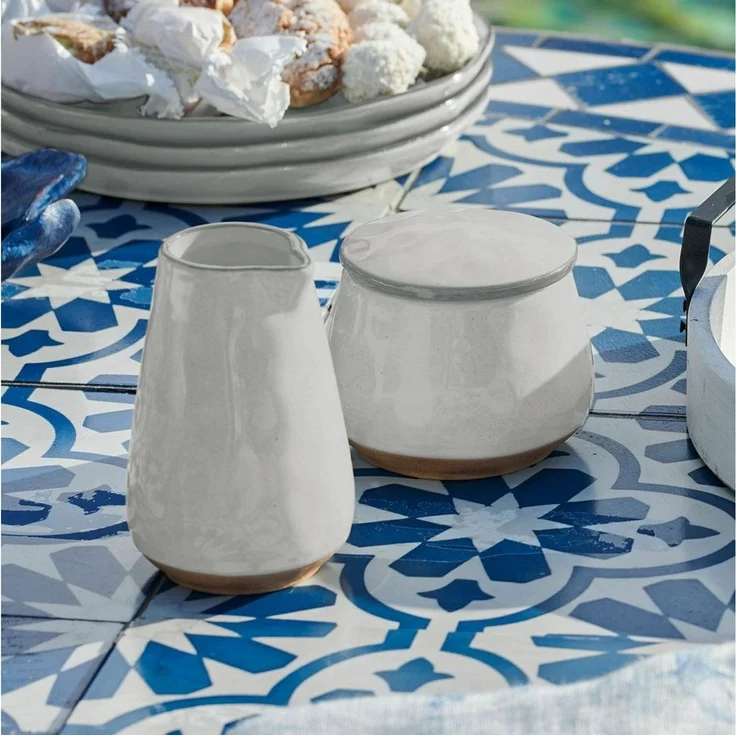 Mirabeau Geschirr-Set Zuckerdose und Milchkännchen Biarré weiß, Steinzeug, stilvolles Interieur, Handgetöpferter Charme, Mediterrane Anmutung – Bild 4