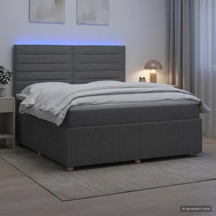 vidaXL LED Boxspringbett mit Matratze Dunkelgrau 180 x 200 cm Stoff 3455910