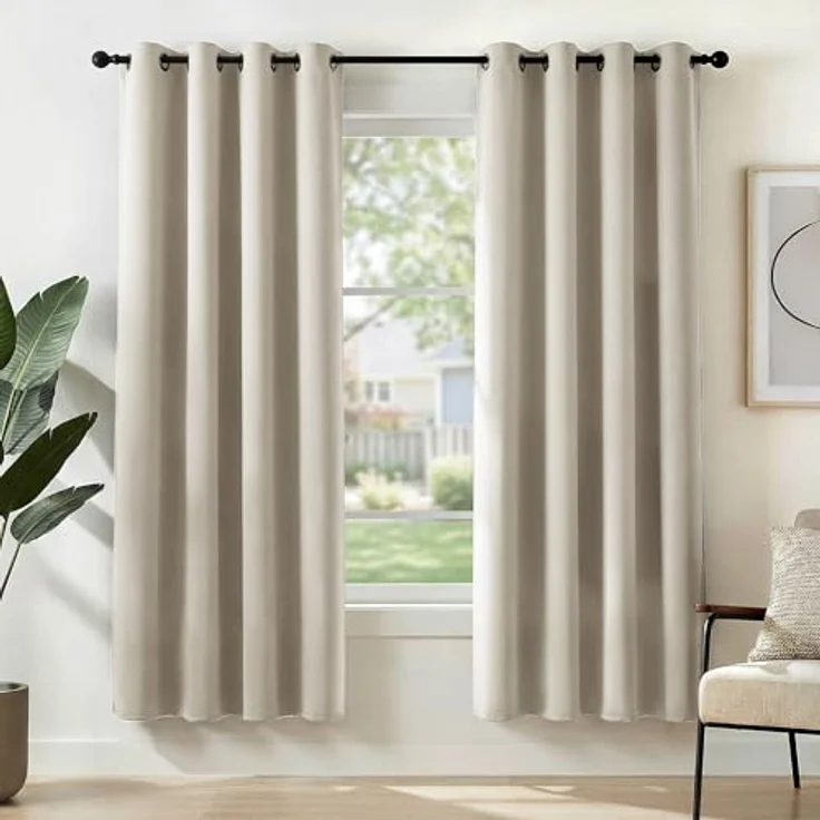 Deconovo Ösengardine Blickdicht Gardinen Thermo für Büro, 183x132 cm(HöhexBreite), Hellbeige, 2er Set – Bild 2