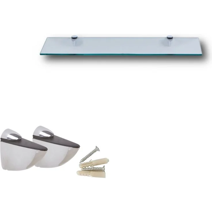 Euro Tische 30cm Glas Wandregal Klarglas - Glas Regal für Badezimmer in verschiedenen Größen - Klarglas Duschregal mit 6mm ESG Sicherheitsglas and Metallhaltern Montiert – Bild 1