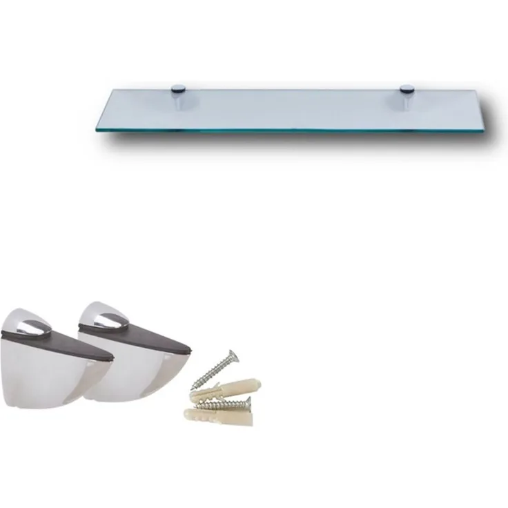 Euro Tische 30cm Glas Wandregal Klarglas - Glas Regal für Badezimmer in verschiedenen Größen - Klarglas Duschregal mit 6mm ESG Sicherheitsglas and Metallhaltern Montiert
