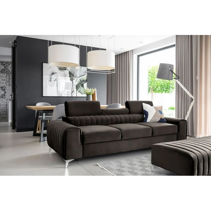 Sofa 3-Sitzer mit Schlaffunktion Schlafsofa ELENI Stoff Monolith Dunkelbraun – Bild 3